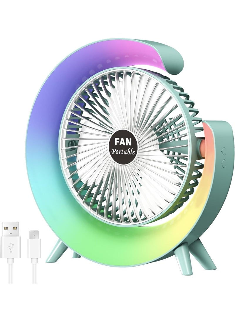 UV Enterprises Personal Mini Fan Cooler with LED Light,3 Speeds Portable Table Fan Cooler 180° Tilt,USB Rechargeable Battery Powered Fan,Quiet Cooling Fan for Bedroom Home Office Outdoor Camping Fan - Image 1