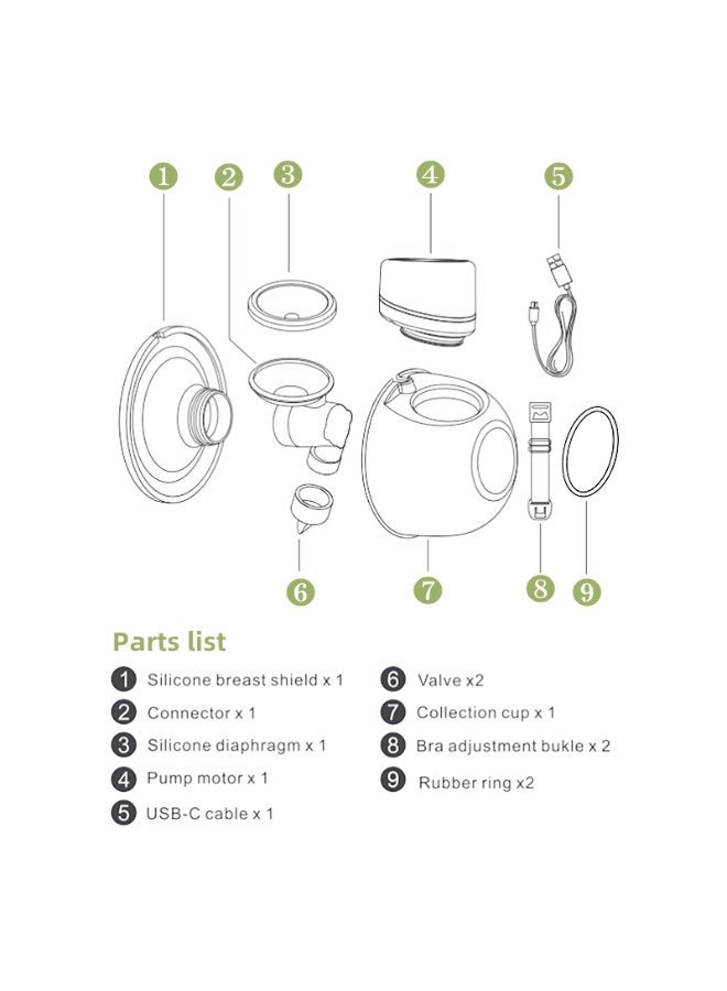 Yaqeen Portable hands-free ergonomic electric breast pump (2-pack), with LCD display, BPA-free, 4 modes, 12 suction levels, includes 10 milk storage bags and 6 different sized rubber stoppers. - Image 5