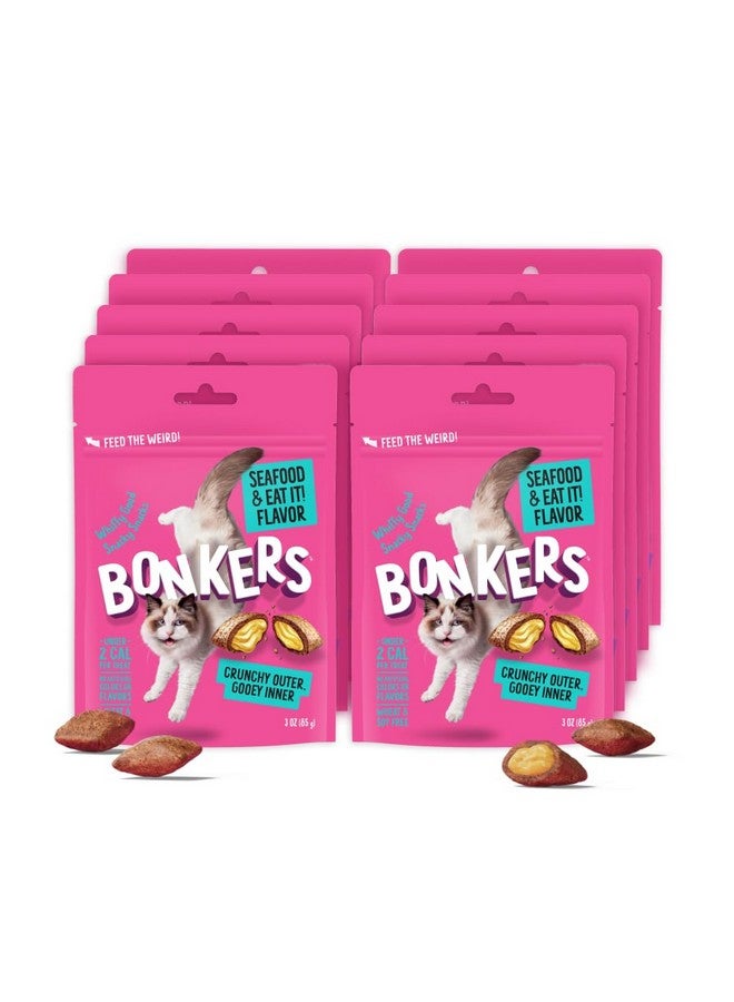 Bonkers Cat Treats Seafood & Eat It! Flavor 3 OZ, Cat Treats, Treats for Training, for All Breeds and Ages, Food Topper, Resealable Pouch (10 Pack) - Image 1
