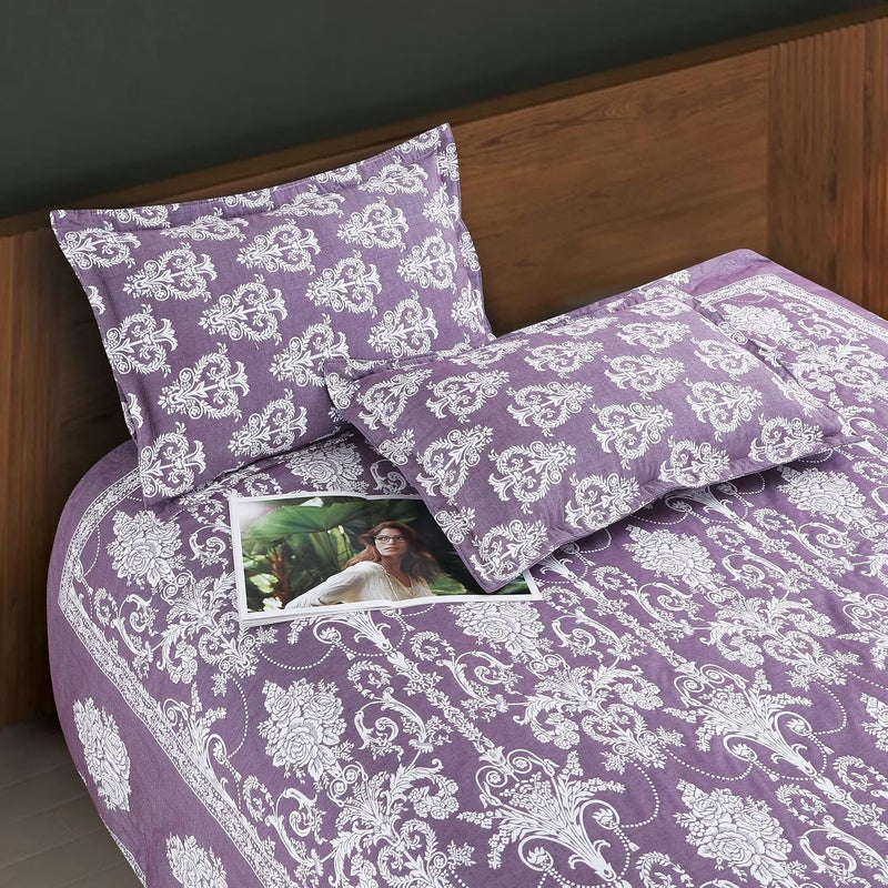 Victor Victor King Size Light Weight Super Soft Easy Care Necklace Pattern 4 Sided Border BedsheetBed Cover with 2 Pillow Covers 91X106 Inch Wine Purple  - Image 2