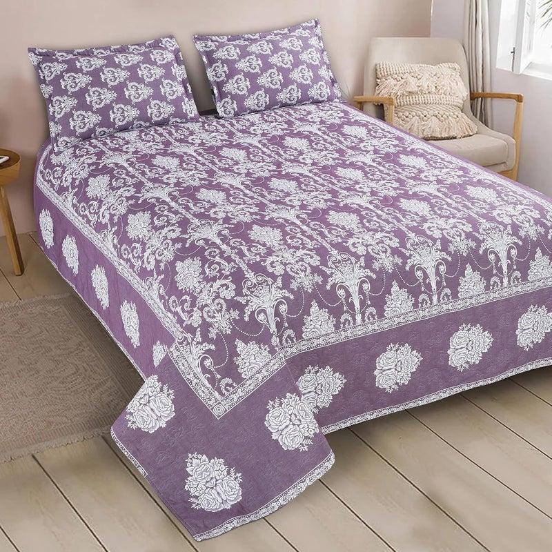 Victor Victor King Size Light Weight Super Soft Easy Care Necklace Pattern 4 Sided Border BedsheetBed Cover with 2 Pillow Covers 91X106 Inch Wine Purple  - Image 1