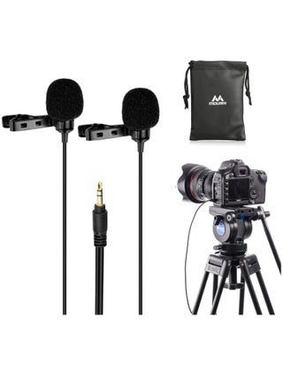 CM208 Omnidirectional Dual Lavalier Microphone Clip-on Lapel Mic for iPhone Android & Windows Smartphones PC DSLR Cameras Audio Recorders, YouTube, Interview, Studio, Video Recording
