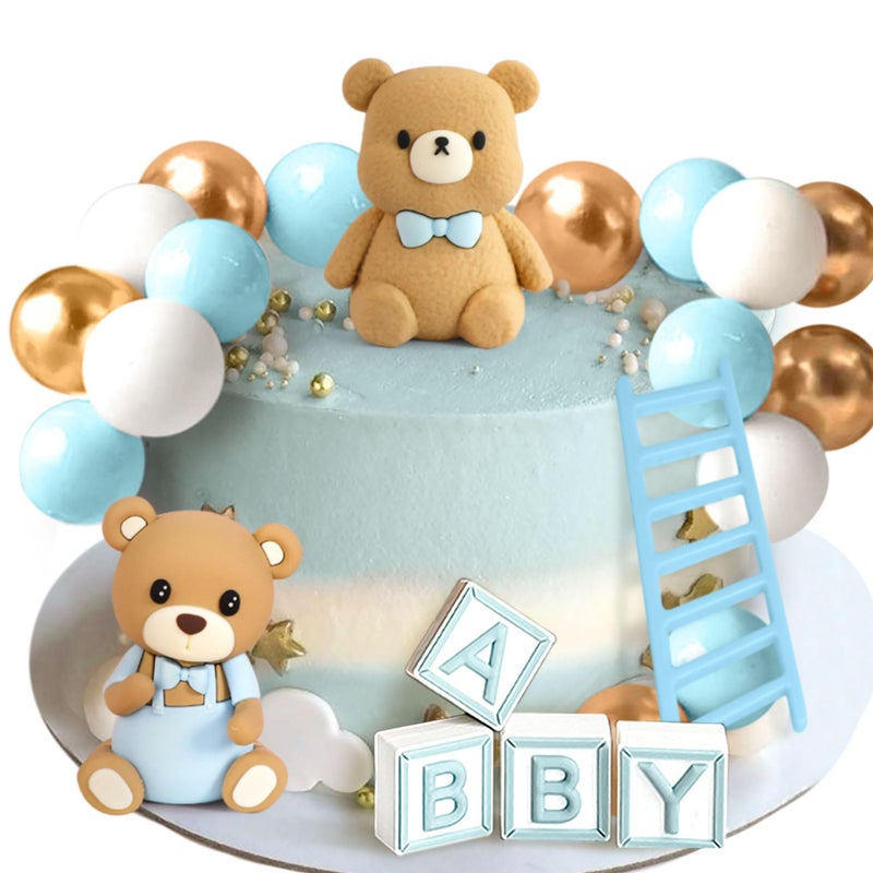 Roaring Good Time Baby Shower Cake Topper for Boy Bear Theme We Can Barely Wait Decorations Adorable Baby Boy Shower Cake Decorations with Bear Topper for Gender Reveal Newborn Celebration - Image 1
