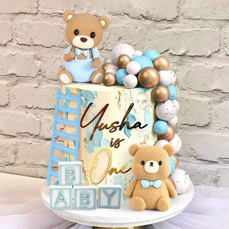 Roaring Good Time Baby Shower Cake Topper for Boy Bear Theme We Can Barely Wait Decorations Adorable Baby Boy Shower Cake Decorations with Bear Topper for Gender Reveal Newborn Celebration - Image 3