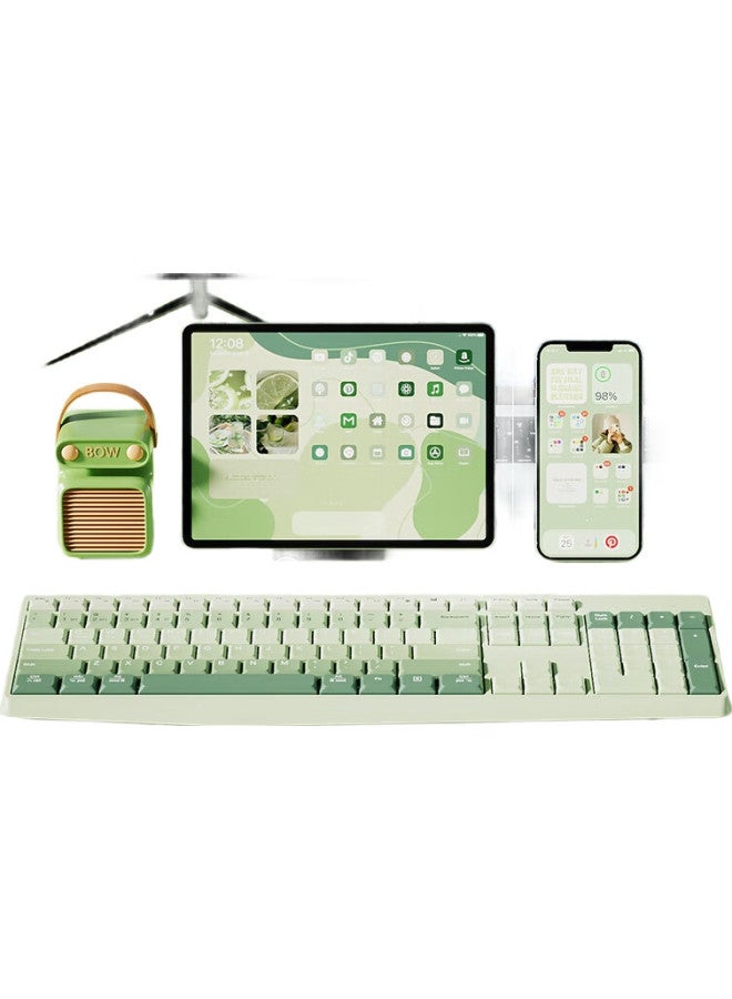 B.O.W لوحة مفاتيح لاسلكية بلوتوث مزدوجة الوضع B.O.W Hangshi K161D، لوحة مفاتيح هادئة عالمية للأجهزة اللوحية والهواتف المحمولة واللابتوبات، لون أخضر ماتشا متدرج - Image 1