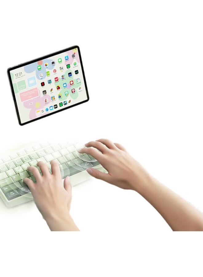 B.O.W لوحة مفاتيح لاسلكية بلوتوث مزدوجة الوضع B.O.W Hangshi K161D، لوحة مفاتيح هادئة عالمية للأجهزة اللوحية والهواتف المحمولة واللابتوبات، لون أخضر ماتشا متدرج - Image 2