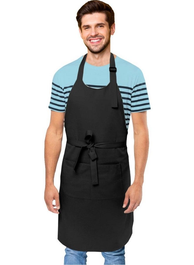 Cranique Polyester Kitchen Apron with Adjustable Strap Two Pockets for Women & Men | Free Size Apron for Kitchen, Hotel, Cafe, Restaurant, Salon, Workshop, Garage, Drawing, Cooking Apron - Black - Image 1