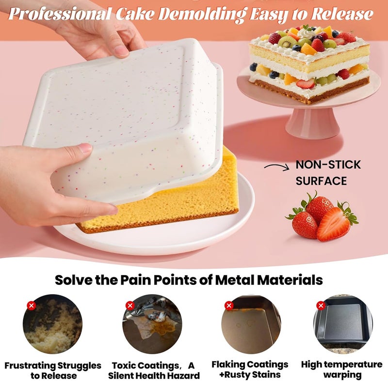 SJ 8 inch Silicone Square Cake Pan with Metal Reinforced Frame Set of 2, Nonstick Silicone Cake Molds BPA Free Suitable for making Cakes Brownies Cheesecakes Pie Bread - Image 4