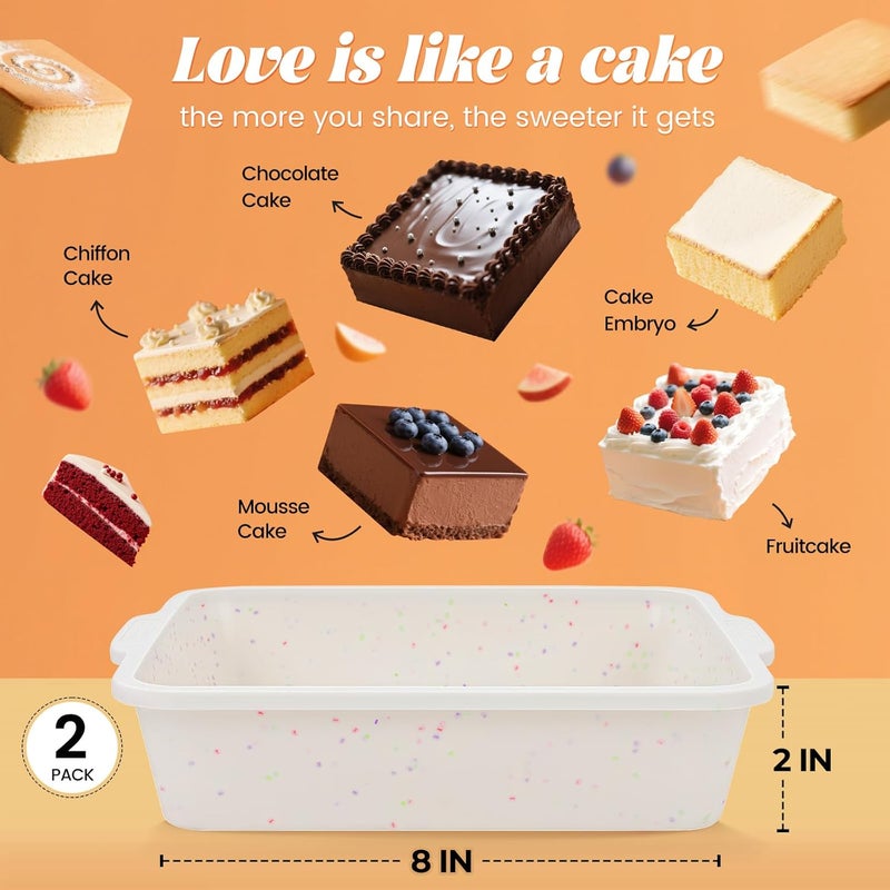 SJ 8 inch Silicone Square Cake Pan with Metal Reinforced Frame Set of 2, Nonstick Silicone Cake Molds BPA Free Suitable for making Cakes Brownies Cheesecakes Pie Bread - Image 2