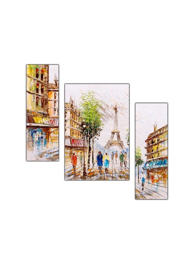 pnf Poster And Frames Eiffel Tower Love Couple Landscape Scenery MDF Panel | For Living Room | Home Decoration Item | Best Gifting Option | Set Of 3 (MDF,Multicolour,18x12inch) -1654 - Image 1