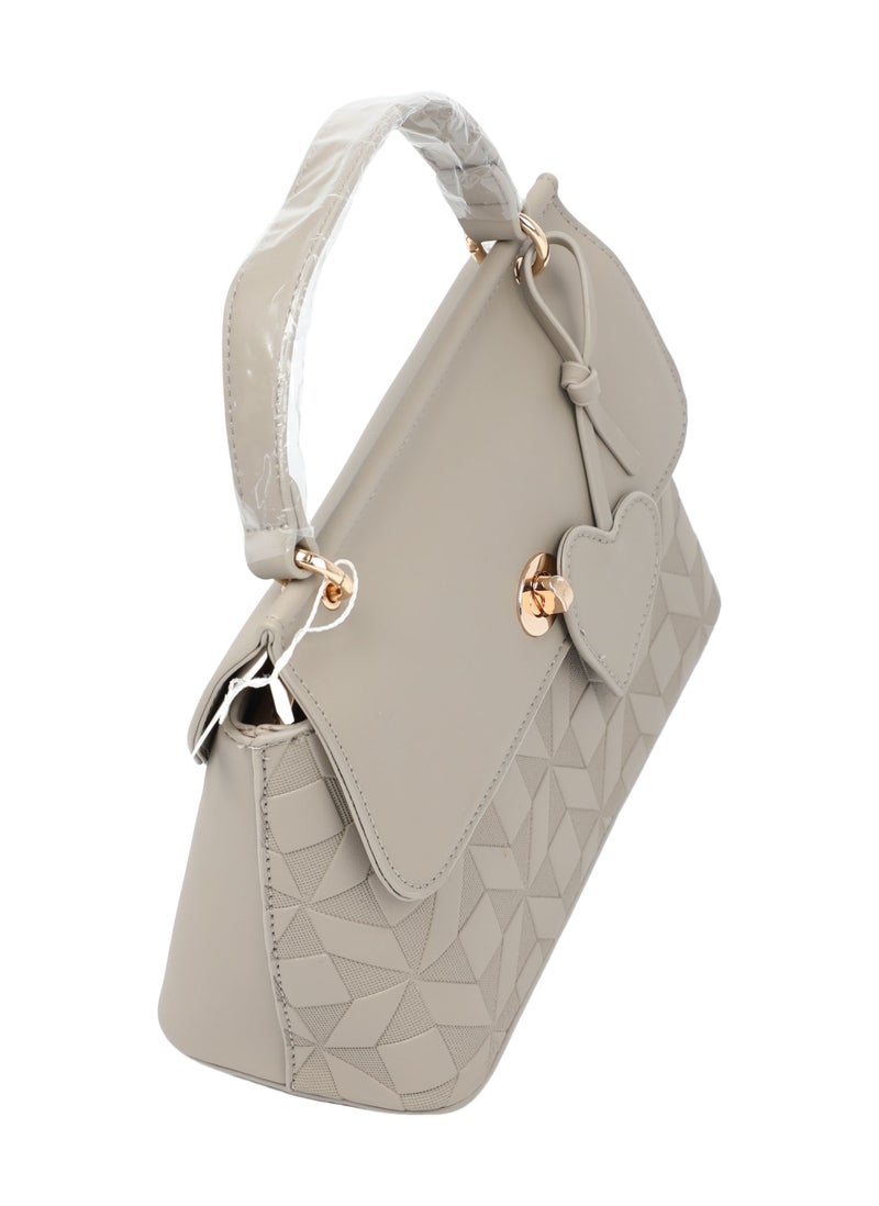 Women's Stylish Handbag with Geometric Texture, Twist-Lock Flap & Heart Charm - Image 4