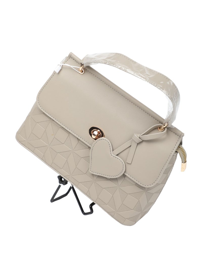 Women's Stylish Handbag with Geometric Texture, Twist-Lock Flap & Heart Charm - Image 3