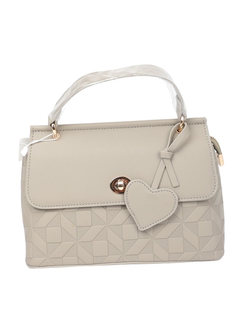 Women's Stylish Handbag with Geometric Texture, Twist-Lock Flap & Heart Charm - Image 1