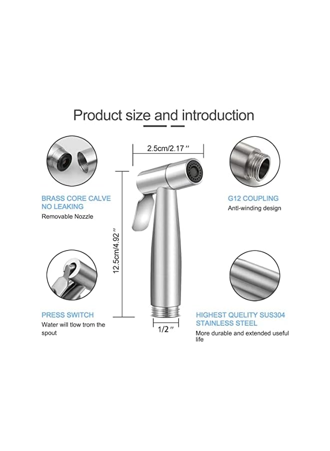 The Bros رشاش بيديت محمول شطاف حفاضات قماش رشاش مرحاض من الفولاذ المقاوم للصدأ مصقول دش حمام - Image 2