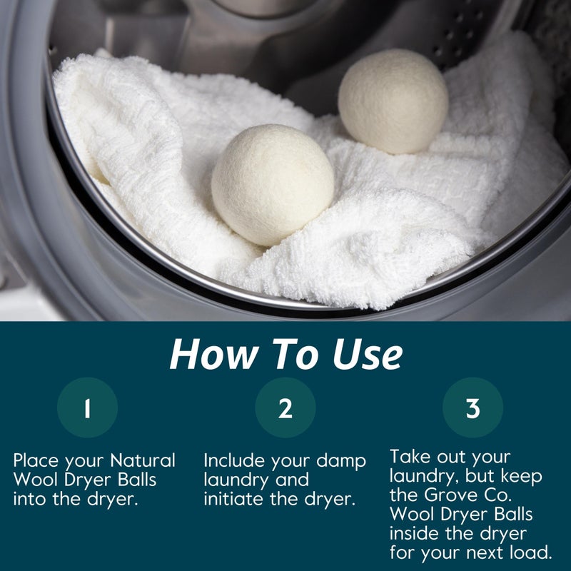 Grove Co. Wool Dryer Balls, Reusable Laundry Balls for Dryer, 100% New Zealand Wool, Reduce Drying Time, Wrinkles & Static, Sustainably Designed Laundry Essentials, Hypoallergenic, Unscented, 3 Pack - Image 3