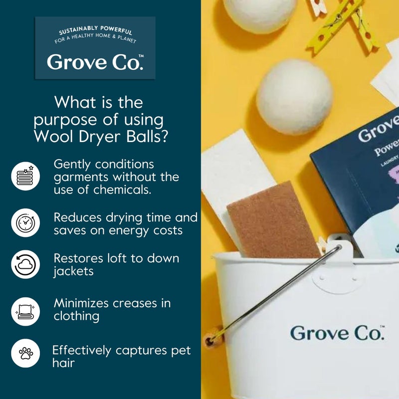 Grove Co. Wool Dryer Balls, Reusable Laundry Balls for Dryer, 100% New Zealand Wool, Reduce Drying Time, Wrinkles & Static, Sustainably Designed Laundry Essentials, Hypoallergenic, Unscented, 3 Pack - Image 2