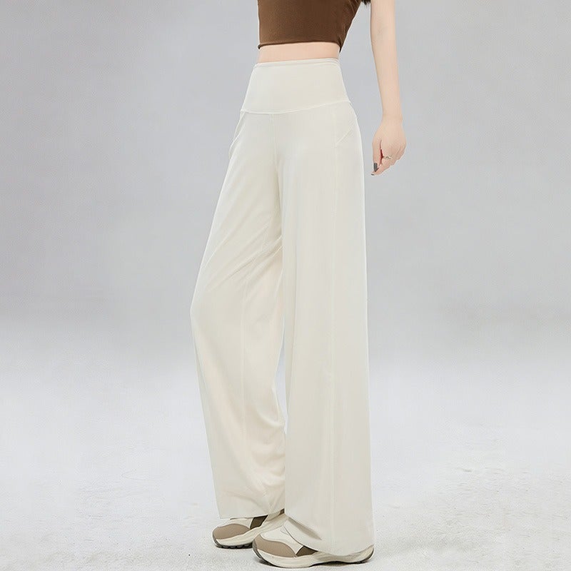 Qi Ta Women's High-Waisted Wide-Leg Yoga Pants with Pockets - Slimming Straight Leg Trousers for Running, Training & Fitness - Image 1