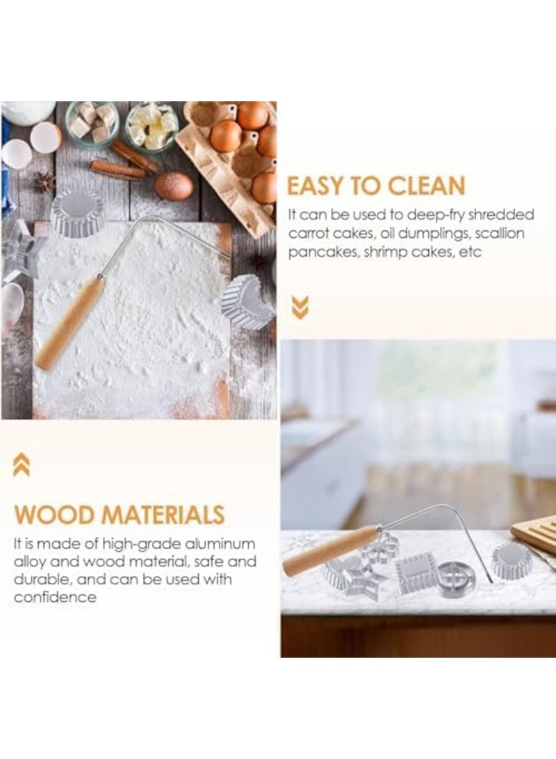 SYOSI مجموعة قوالب الورد، مجموعة صانع كعكة القمع مع مقبض، قالب بسكويت زهرة اللوتس، قوالب حديد الورد المصنوعة من الفولاذ المقاوم للصدأ للقلي العميق، الوجبات الخفيفة التقليدية، الوجبات الاحتفالية، الحلويات الحفلات (7 قطع، فضي) - Image 5