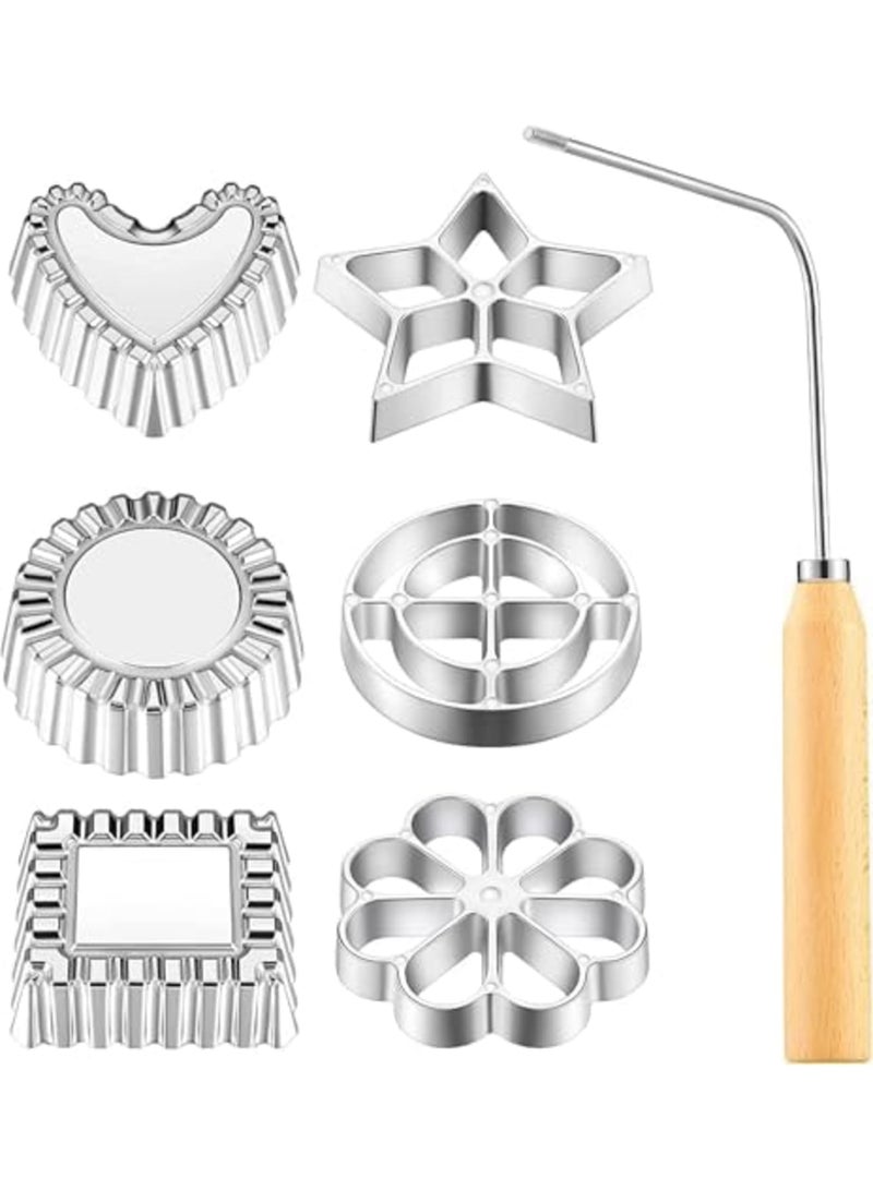 SYOSI مجموعة قوالب الورد، مجموعة صانع كعكة القمع مع مقبض، قالب بسكويت زهرة اللوتس، قوالب حديد الورد المصنوعة من الفولاذ المقاوم للصدأ للقلي العميق، الوجبات الخفيفة التقليدية، الوجبات الاحتفالية، الحلويات الحفلات (7 قطع، فضي) - Image 1