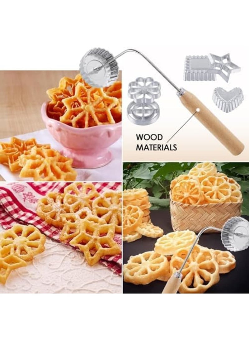 SYOSI مجموعة قوالب الورد، مجموعة صانع كعكة القمع مع مقبض، قالب بسكويت زهرة اللوتس، قوالب حديد الورد المصنوعة من الفولاذ المقاوم للصدأ للقلي العميق، الوجبات الخفيفة التقليدية، الوجبات الاحتفالية، الحلويات الحفلات (7 قطع، فضي) - Image 2