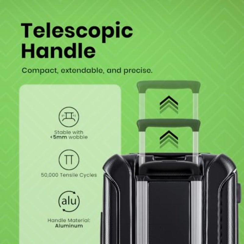 Cabin-size 55 cm suitcase for travel, polycarbonate hard shell, diamond black, ultra-durable with 4 spinner wheels, dual-tube handle, expandable design, and TSA lock - Image 3