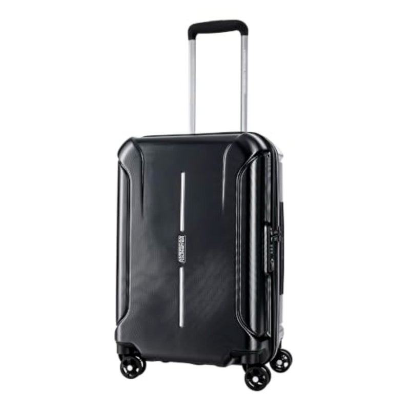Cabin-size 55 cm suitcase for travel, polycarbonate hard shell, diamond black, ultra-durable with 4 spinner wheels, dual-tube handle, expandable design, and TSA lock - Image 1