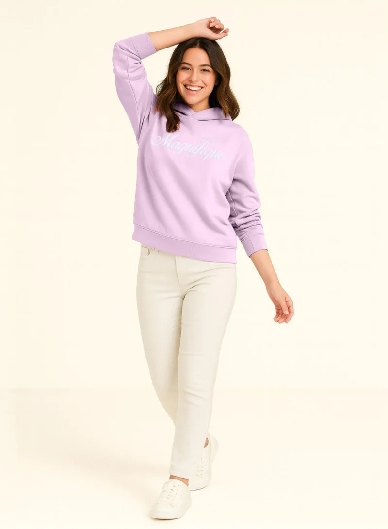 Victor And Jane  “C'est Magnifique” Graphic Hoodie for Ladies – Blush Pink | 100% Cotton Fleece | for Women | Best Price UAE