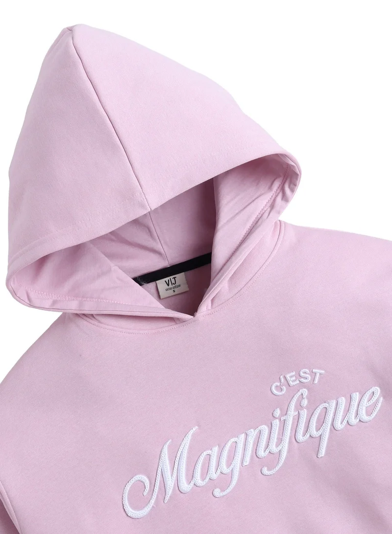 Victor And Jane  “C'est Magnifique” Graphic Hoodie for Ladies – Blush Pink | 100% Cotton Fleece | for Women | Best Price UAE