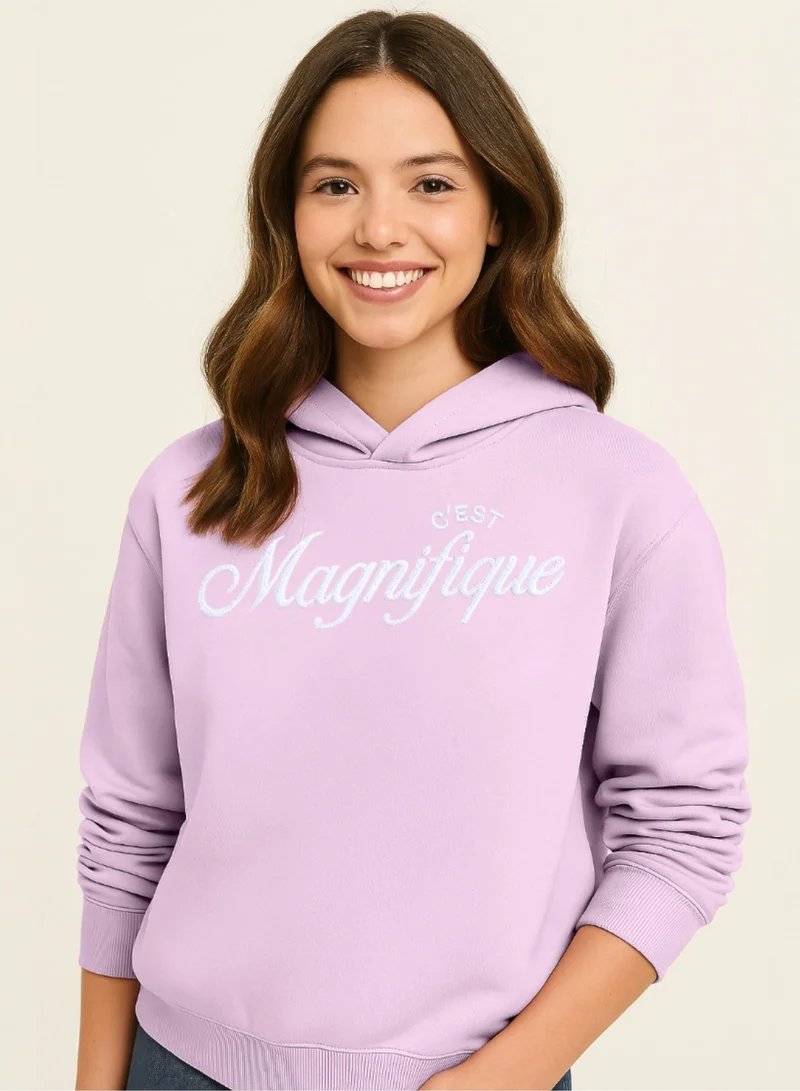 Victor And Jane  “C'est Magnifique” Graphic Hoodie for Ladies – Blush Pink | 100% Cotton Fleece | for Women | Best Price UAE