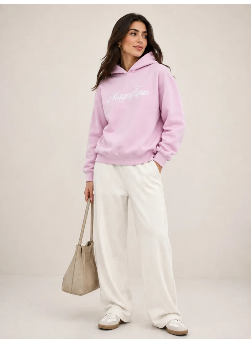 Victor And Jane “C'est Magnifique” Graphic Hoodie for Ladies – Blush Pink | 100% Cotton Fleece |