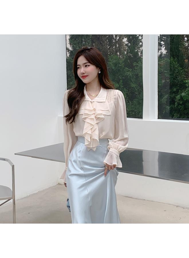 VUELO Connelly_french Retro Double Lotus Leaf Collar Shirt Female Summer Sweet Temperament Chic Top  - Image 2