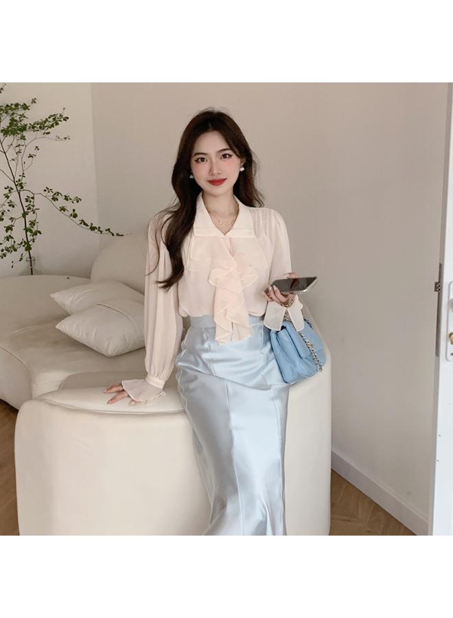 VUELO Connelly_french Retro Double Lotus Leaf Collar Shirt Female Summer Sweet Temperament Chic Top  - Image 3