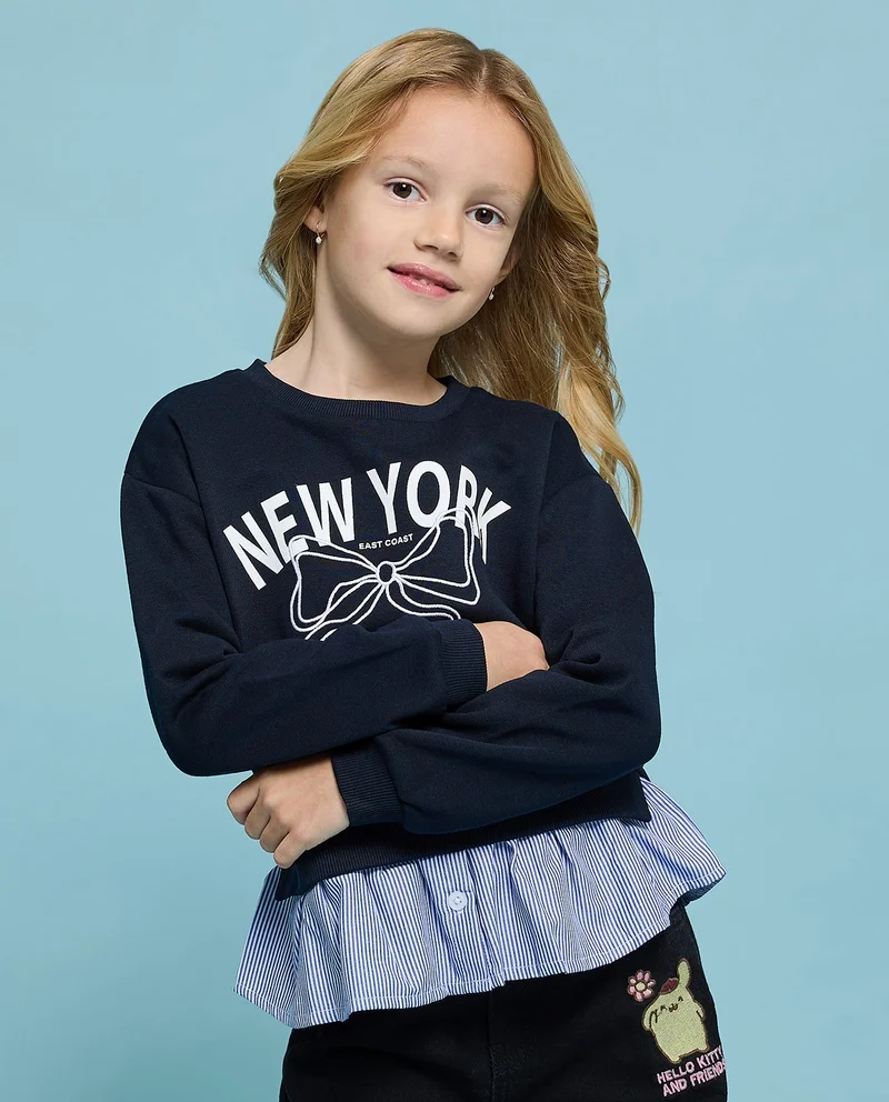 R&B Printed Sweatshirt with Crew Neck and Long Sleeves