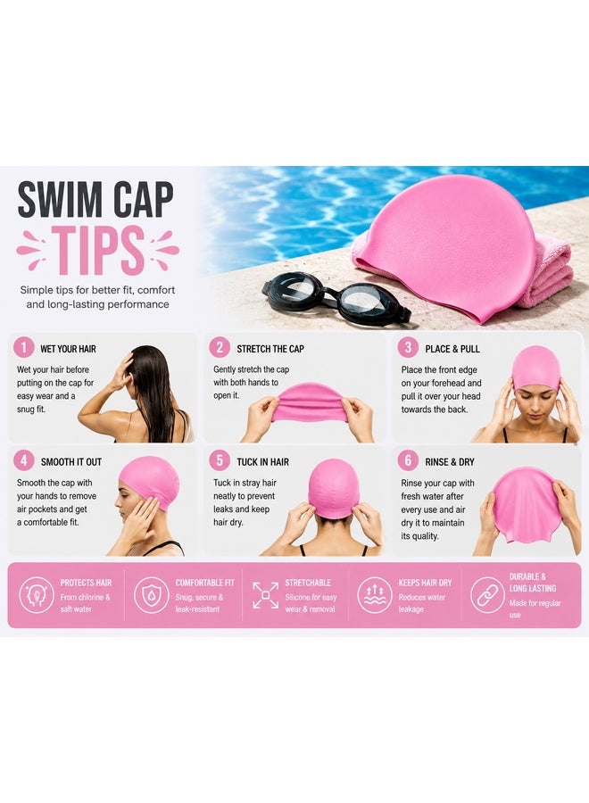 DEXO Silicone Swimming Cap – Stretchable, Comfortable Fit, Non-Slip, Hair Protection Swim Cap For Men & Women, Pink | Sports & Fitness Equipment | Durable Design for Training, Recreation & Everyday Use - Image 5