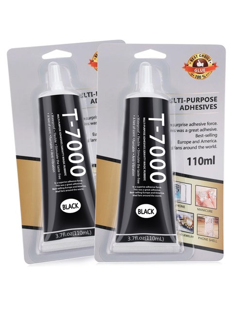 2 × 110 مل T 7000 غراء إصلاح بون، متعدد الأغراض T-7000 سوبر غراء شبه سائل أسود لاصق لإصلاح شاشة الهاتف، والحرف اليدوية، والخشب، والجلود، والأحذية، وصناعة المجوهرات