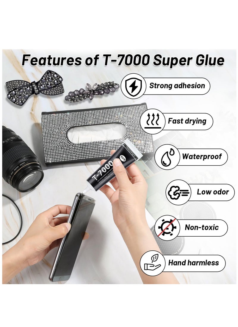 2 × 110 مل T 7000 غراء إصلاح بون، متعدد الأغراض T-7000 سوبر غراء شبه سائل أسود لاصق لإصلاح شاشة الهاتف، والحرف اليدوية، والخشب، والجلود، والأحذية، وصناعة المجوهرات