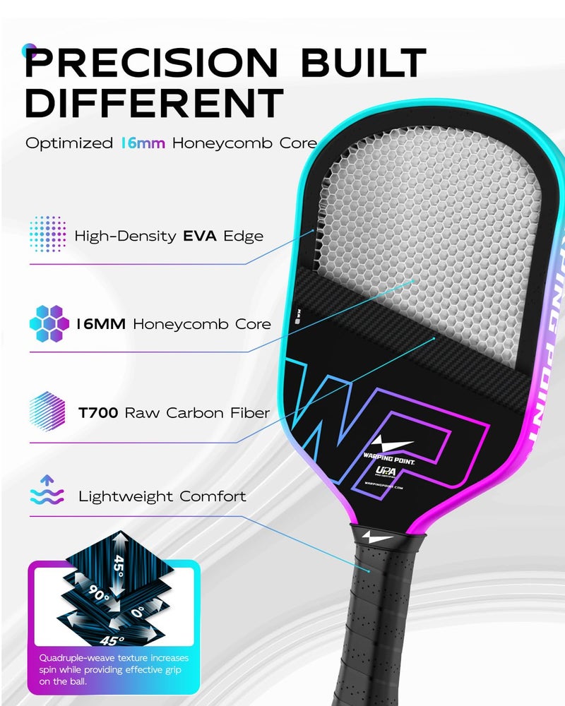 Warping Point Neon Gen 3 Pickleball Paddle, UPA-A Approved, Triple-Layer T700 Raw Carbon Fiber, 16MM EdgeFusion Core, Thermoformed Frame, Tour-Level Spin, Control & Power - Image 2