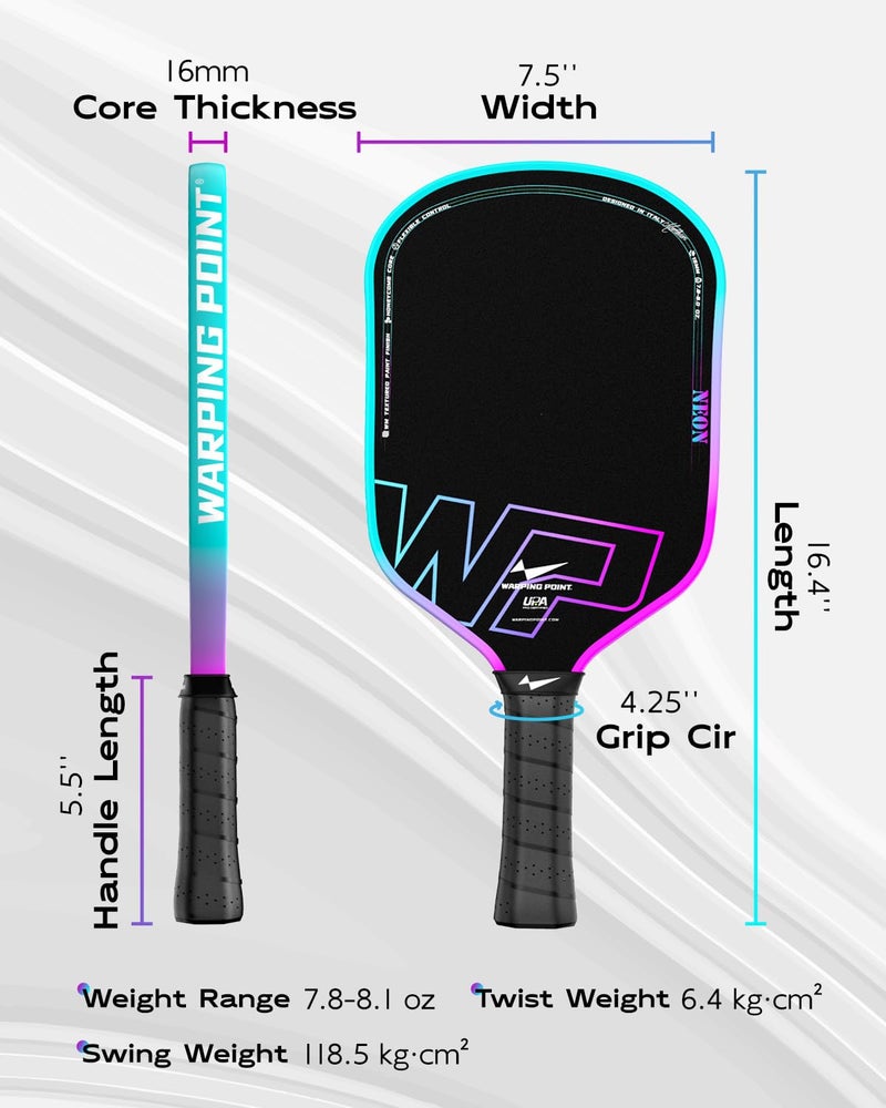 Warping Point Neon Gen 3 Pickleball Paddle, UPA-A Approved, Triple-Layer T700 Raw Carbon Fiber, 16MM EdgeFusion Core, Thermoformed Frame, Tour-Level Spin, Control & Power - Image 5