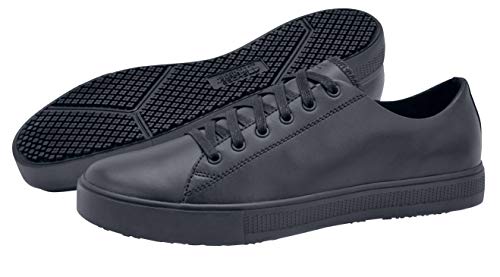 Shoes for Crews Old School Low-Rider, Men's, Women's, Unisex Leather Work Shoes, Slip Resistant, Water Resistant, Black, Men's 8 / Women's 9.5 Wide - Image 1