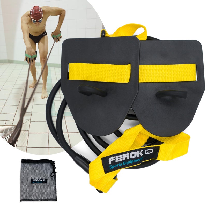 Ferok Pro - Swimming Resistance Band Set with Paddles – The Ultimate Swim Training Equipment for Dryland Workout - Resistance Bands & Cords for Swimming - Including Exercise - Light Yellow - Image 1