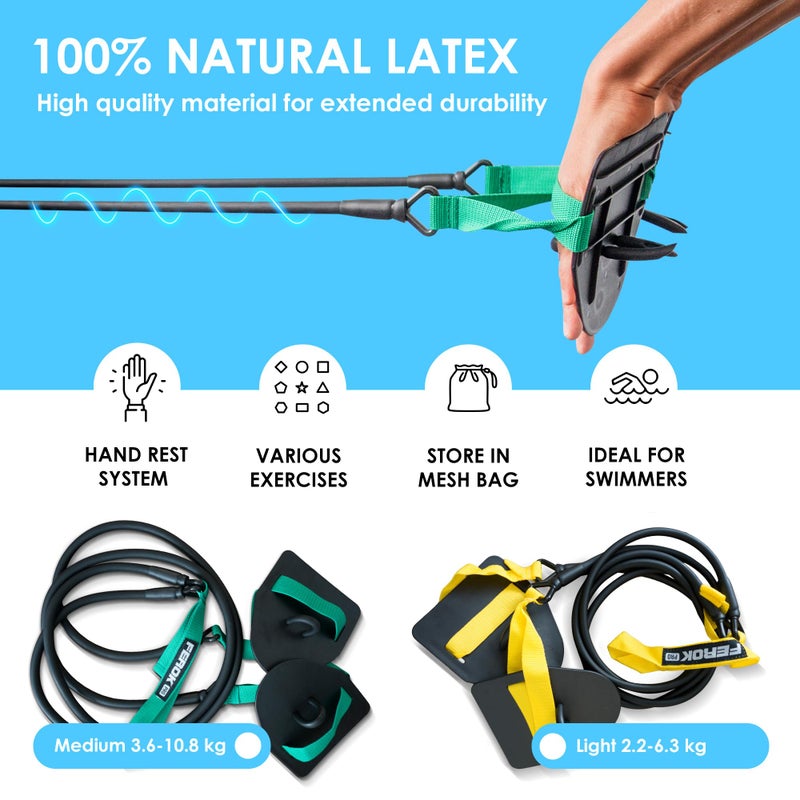 Ferok Pro - Swimming Resistance Band Set with Paddles – The Ultimate Swim Training Equipment for Dryland Workout - Resistance Bands & Cords for Swimming - Including Exercise - Light Yellow - Image 3