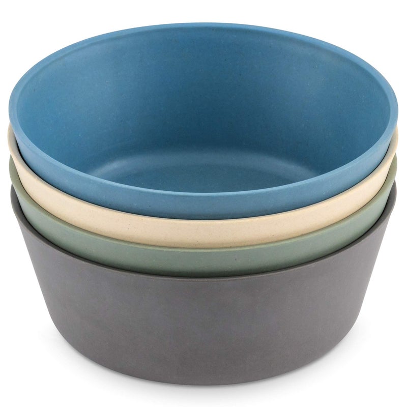 WeeSprout Bamboo Kids Bowls Set of Four 10 oz KidSized Bamboo Bowls Dishwasher Safe Kid Bowls Blue Green Gray  Beige