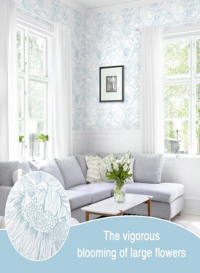 Dimoon 78.7"x17.3" Peel and Stick Wallpaper Blue Floral Contact Paper Boho White Modern Wallpaper Removable Self Adhesive Wall Paper for Bedroom Bathroom Cabinets Drawers Thicken Vinyl Roll - Image 4