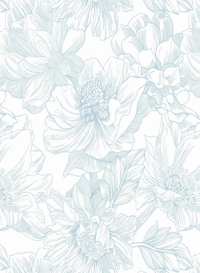 Dimoon 78.7"x17.3" Peel and Stick Wallpaper Blue Floral Contact Paper Boho White Modern Wallpaper Removable Self Adhesive Wall Paper for Bedroom Bathroom Cabinets Drawers Thicken Vinyl Roll - Image 1