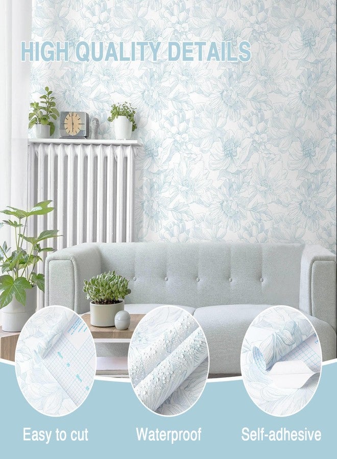 Dimoon 78.7"x17.3" Peel and Stick Wallpaper Blue Floral Contact Paper Boho White Modern Wallpaper Removable Self Adhesive Wall Paper for Bedroom Bathroom Cabinets Drawers Thicken Vinyl Roll - Image 3