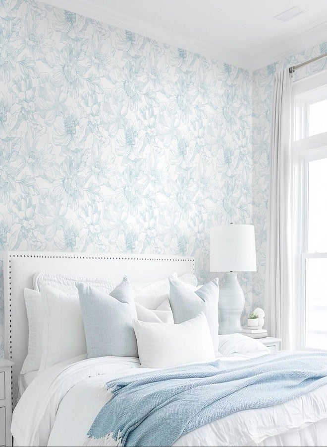 Dimoon 78.7"x17.3" Peel and Stick Wallpaper Blue Floral Contact Paper Boho White Modern Wallpaper Removable Self Adhesive Wall Paper for Bedroom Bathroom Cabinets Drawers Thicken Vinyl Roll - Image 5