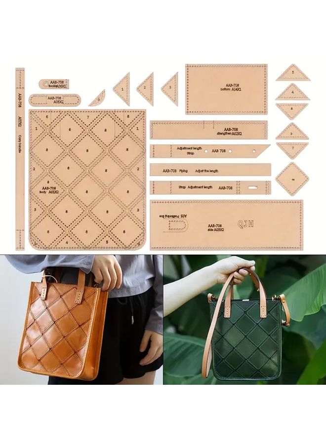 Fashion Square Stitch Wallet DIY Leather Craft Set with Kraft Paper Stencil - Image 1