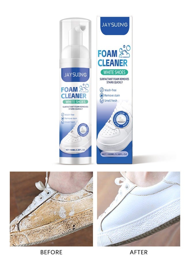 جايسوينغ 100 مل منظف رغوي للأحذية البيضاء - منظف رغوي أحذية بيضاء - رغوة خافضة للتوتر السطحي تزيل البقع بسرعة - رغوة بخاخ تنظيف الأحذية الرياضية - قماش حذاء رياضي - تبييض واصفرار حواف الأحذية - Image 1
