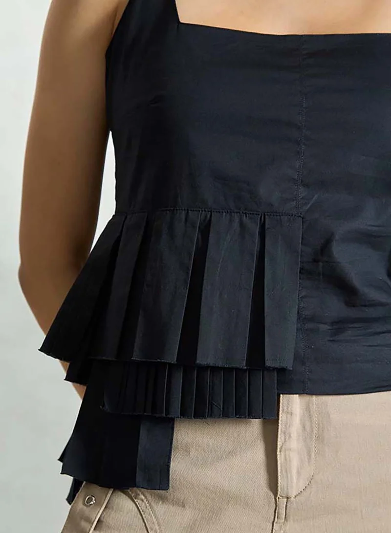 Virgio VIRGIO Cotton Stretch Dip-Hem Pleat Top