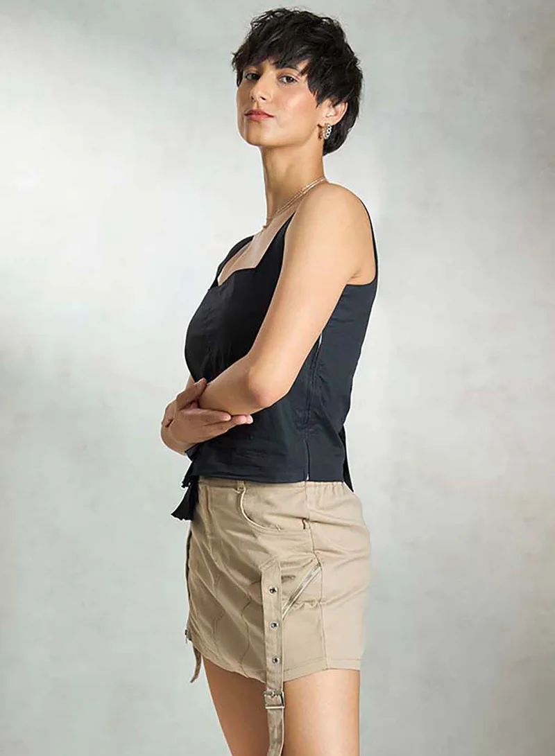 Virgio VIRGIO Cotton Stretch Dip-Hem Pleat Top